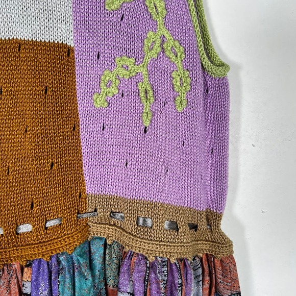 Vintage Sharan Colorful Ethnic Patchwork Tank Dress 7/8 Sleeveless Knitted Boho - Picture 5 of 6